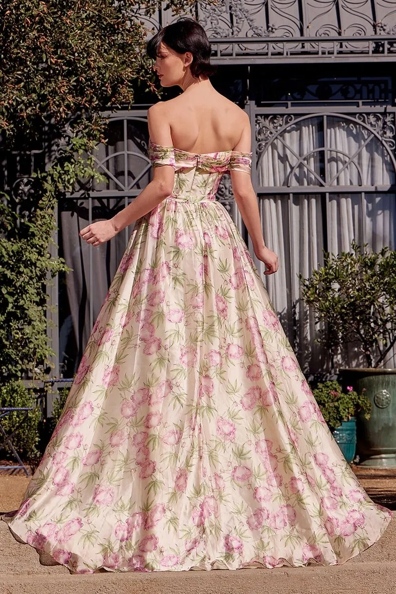 FLORAL PRINTED OFF THE SHOULDER A-LINE DRESS