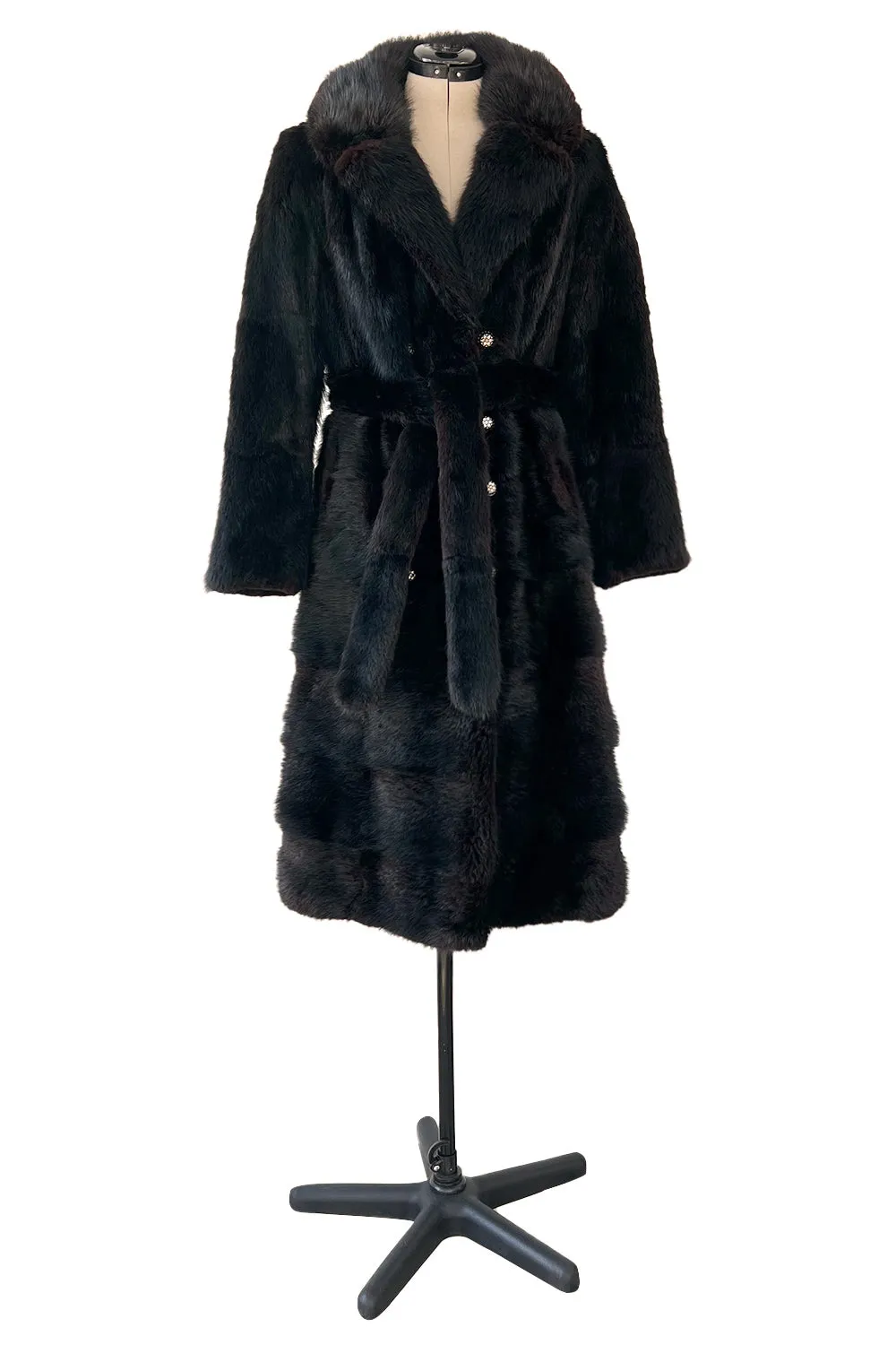 Gorgeous 1970s Christian Dior by Frederic Castet Rich Brown-Black Fur Coat w Tie Belt
