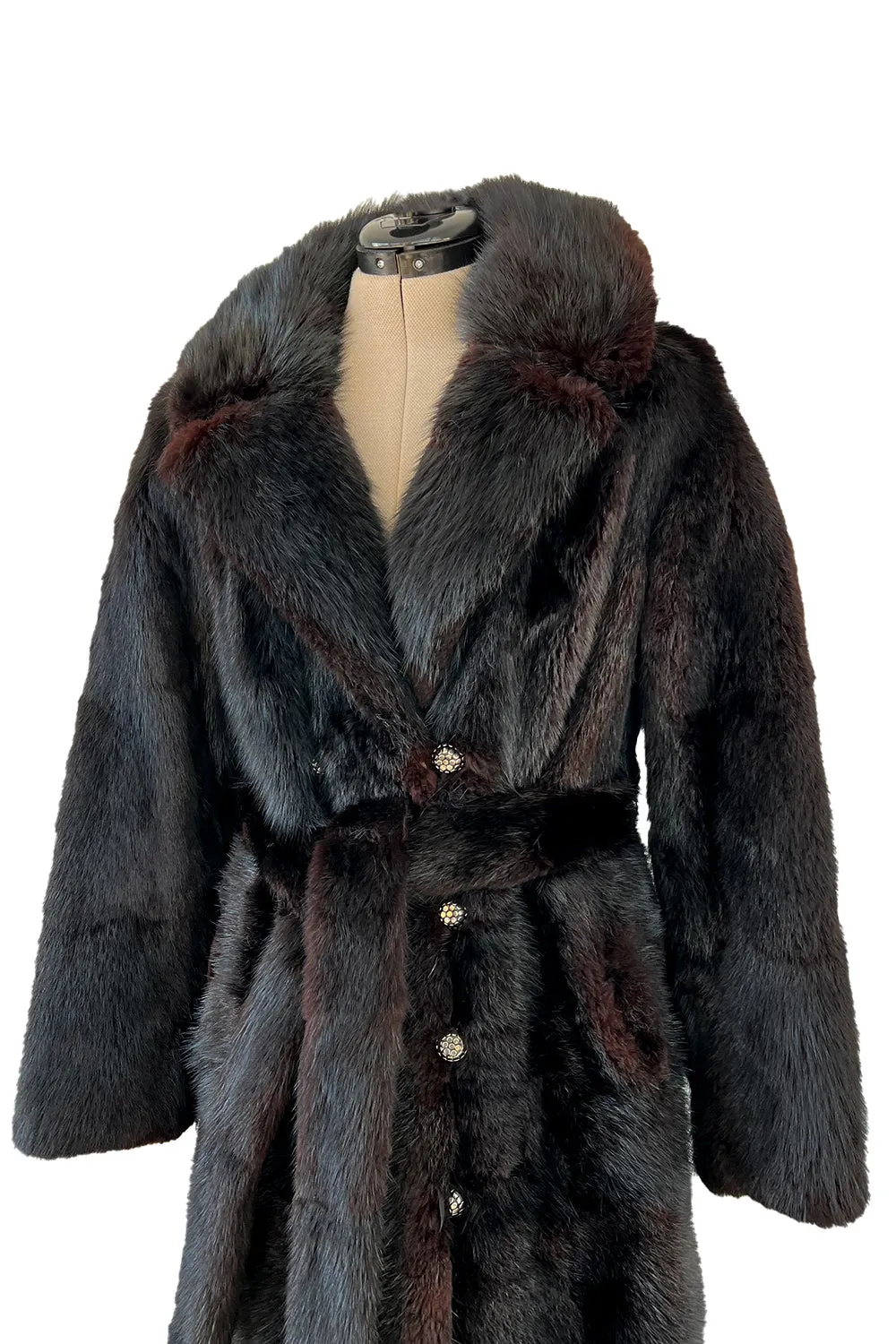Gorgeous 1970s Christian Dior by Frederic Castet Rich Brown-Black Fur Coat w Tie Belt