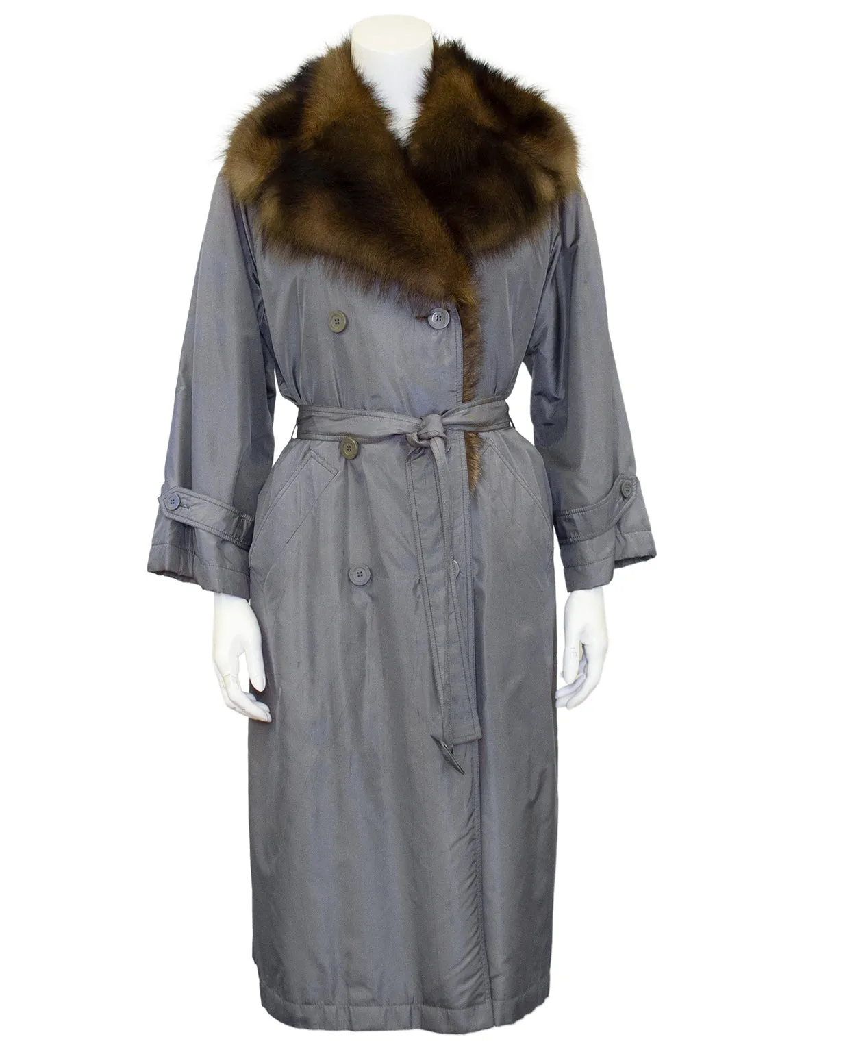 Grey Autumn/Winter 1977 Haute Couture Trench Coat with Fur Collar