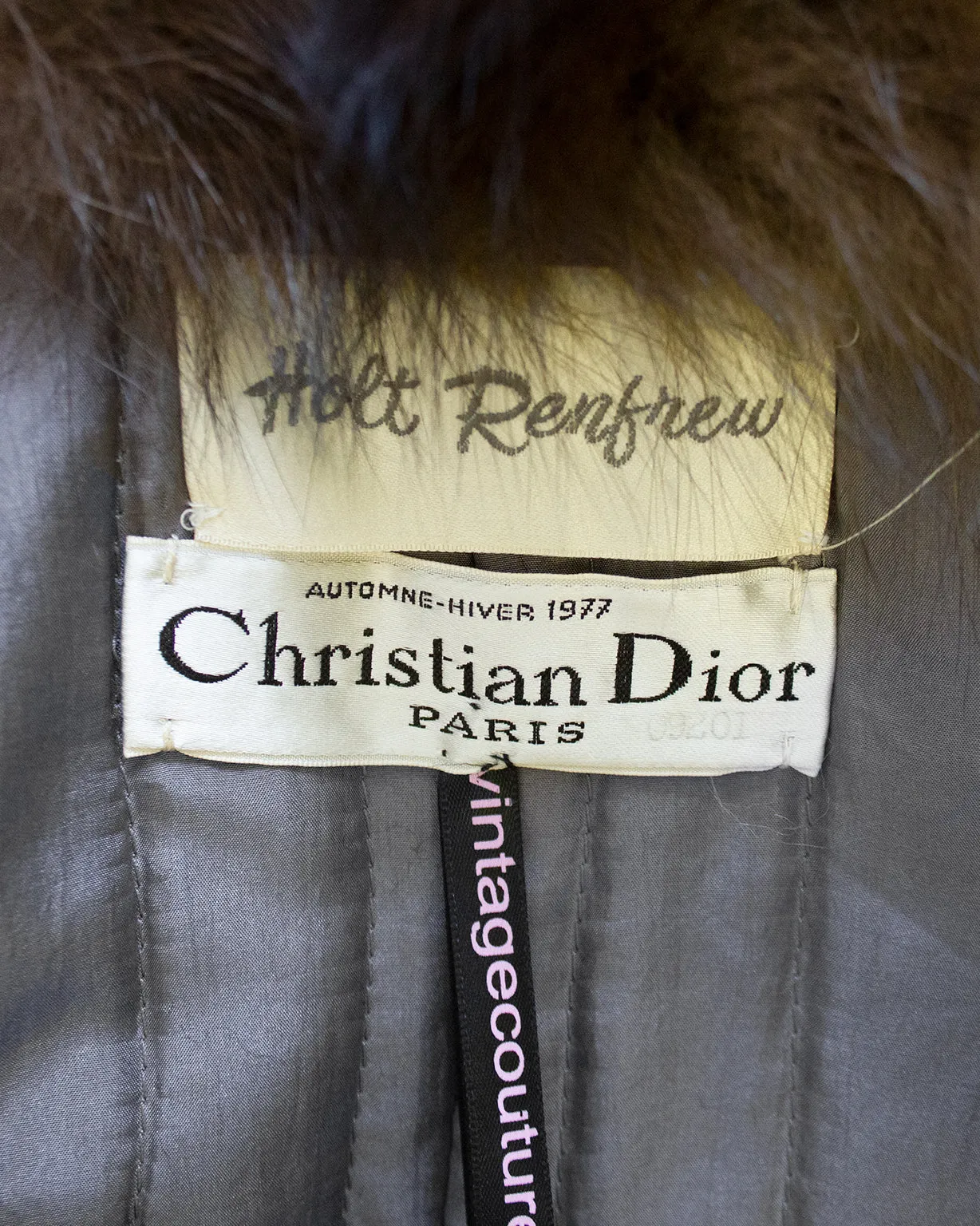 Grey Autumn/Winter 1977 Haute Couture Trench Coat with Fur Collar