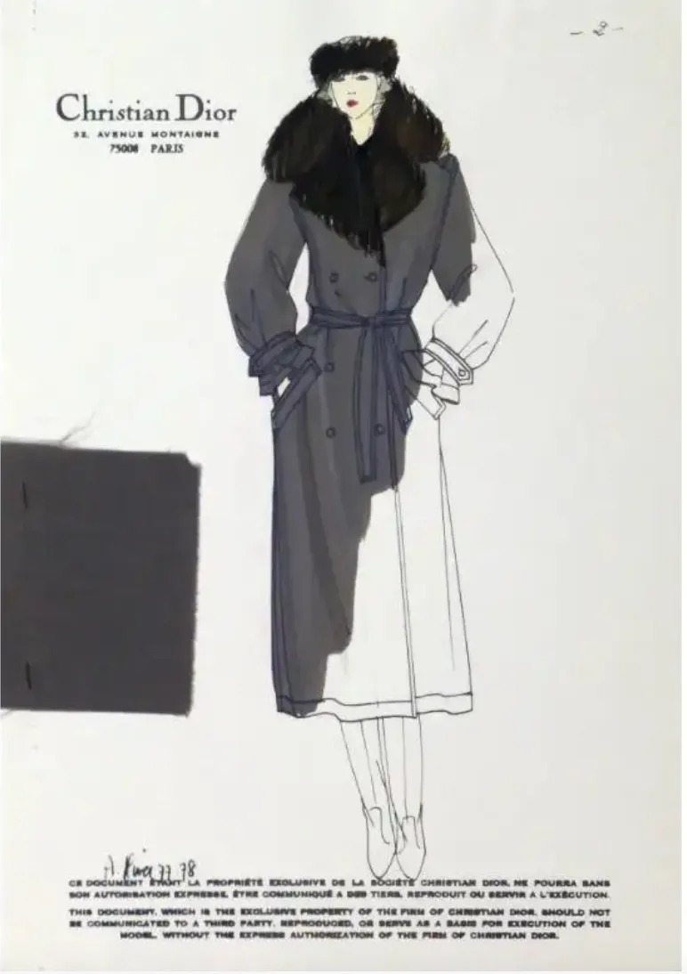 Grey Autumn/Winter 1977 Haute Couture Trench Coat with Fur Collar