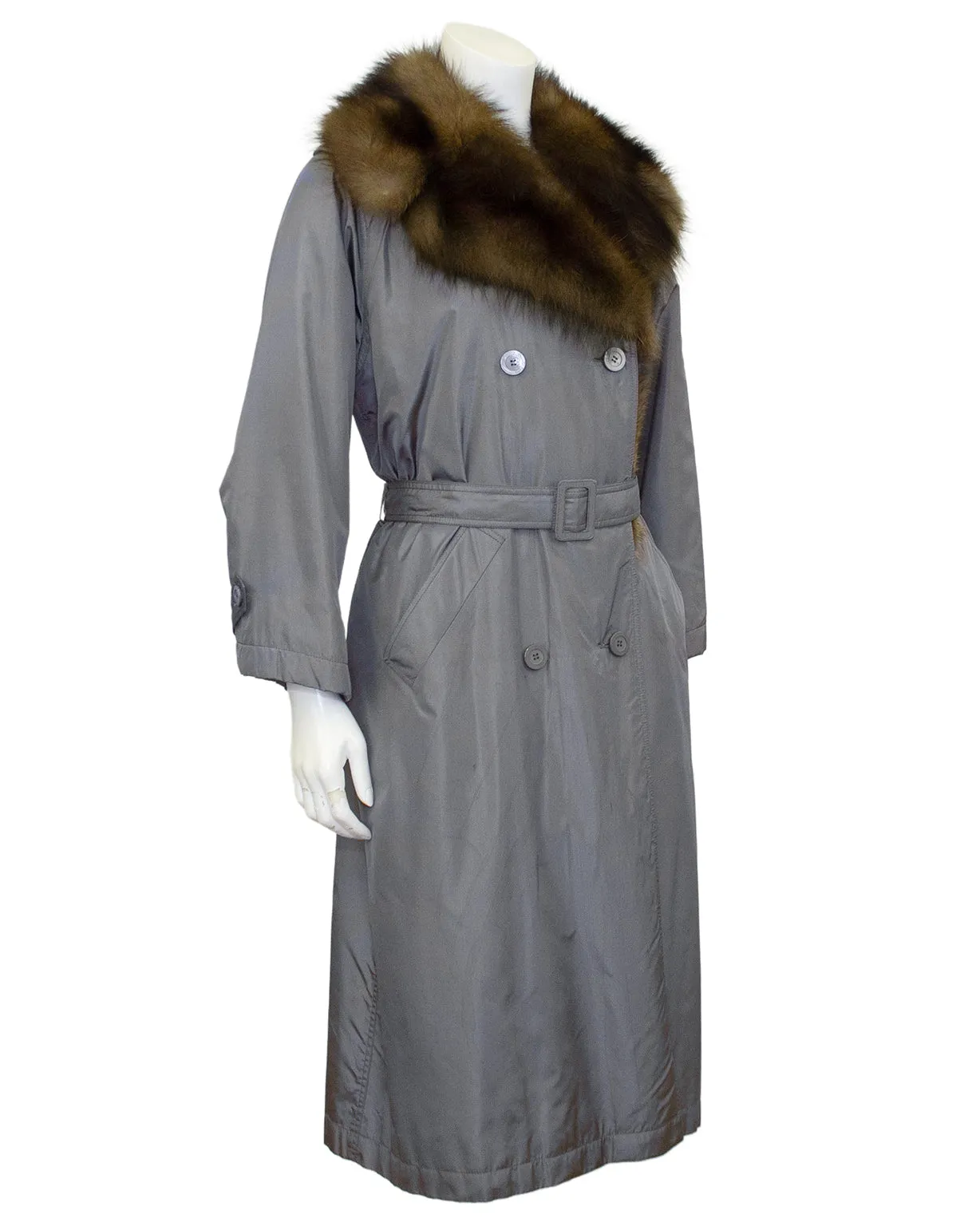 Grey Autumn/Winter 1977 Haute Couture Trench Coat with Fur Collar