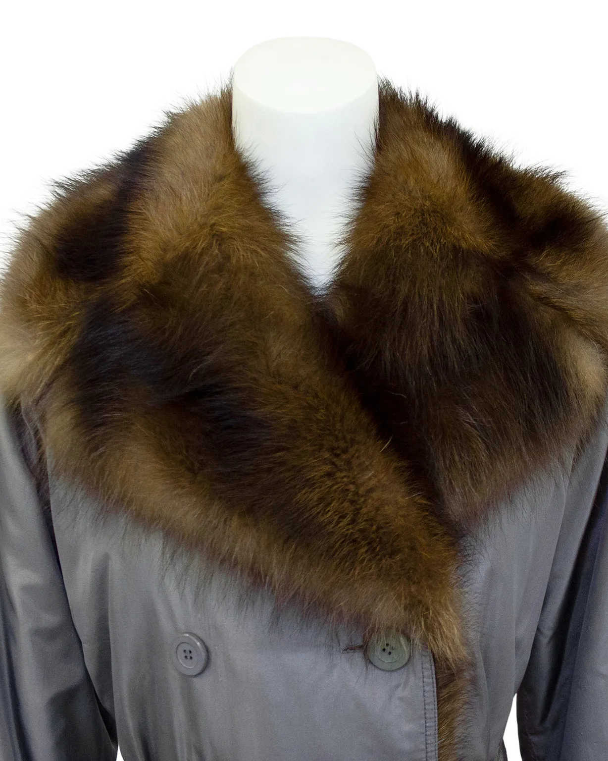 Grey Autumn/Winter 1977 Haute Couture Trench Coat with Fur Collar