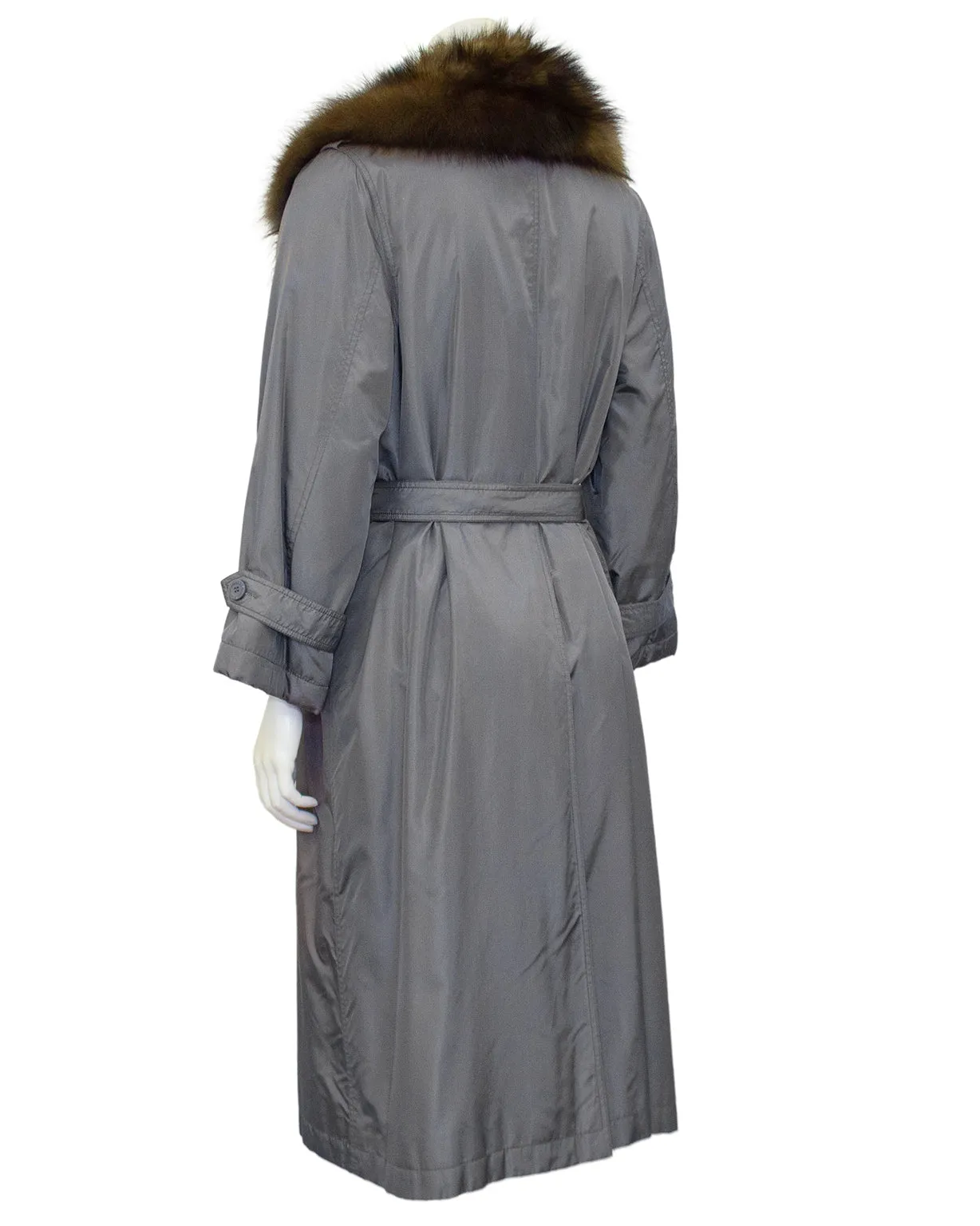 Grey Autumn/Winter 1977 Haute Couture Trench Coat with Fur Collar