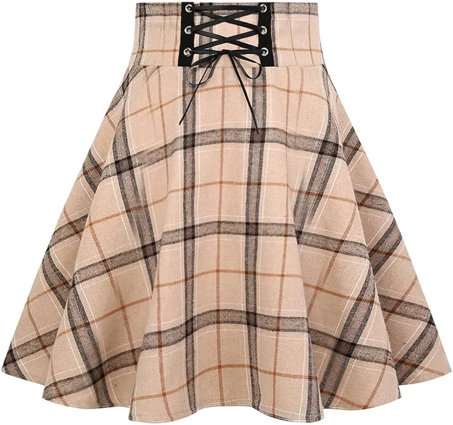 IDEALSANXUN Gothic Plaid Mini Skirts for Women Short High Waist Plaid Skirts