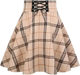 IDEALSANXUN Gothic Plaid Mini Skirts for Women Short High Waist Plaid Skirts