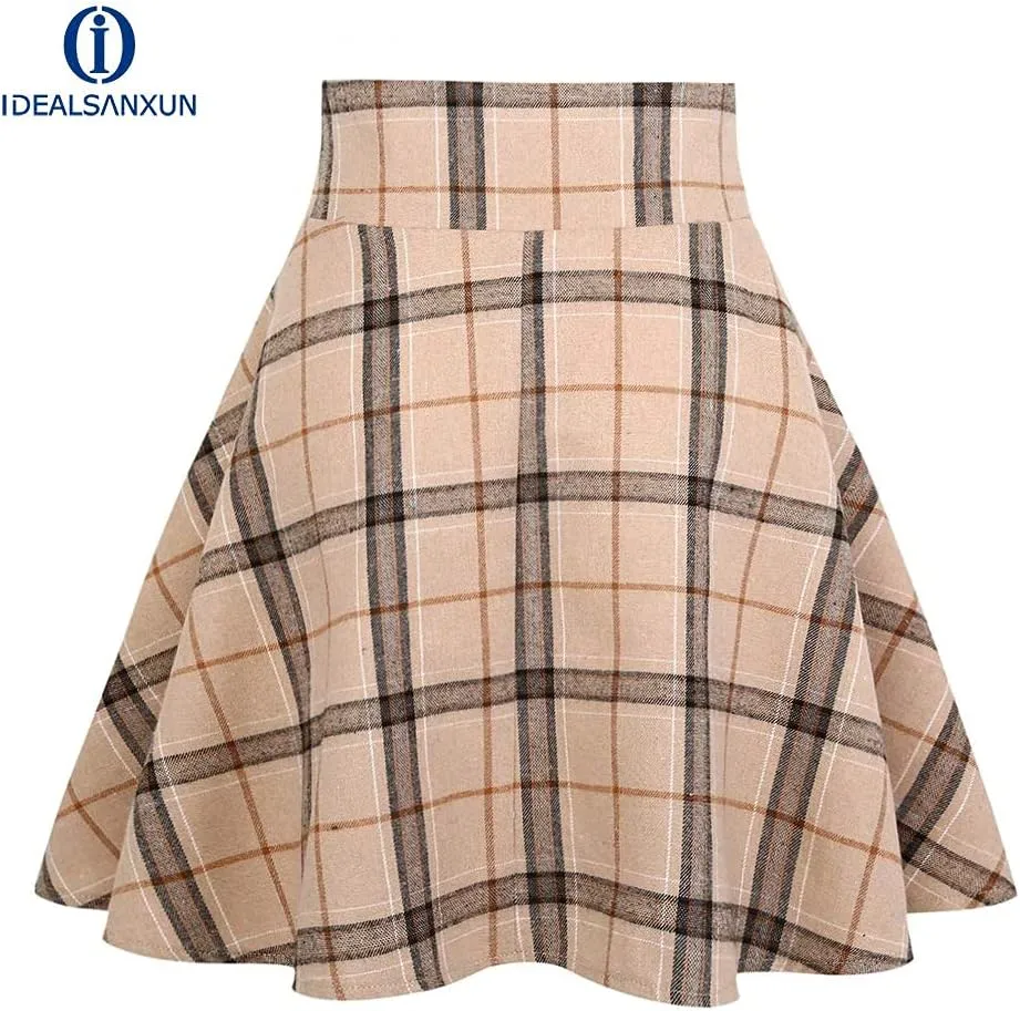 IDEALSANXUN Gothic Plaid Mini Skirts for Women Short High Waist Plaid Skirts