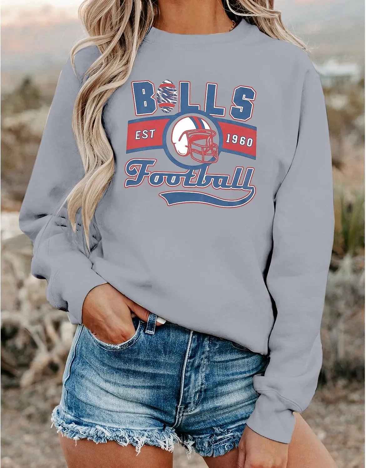 JINTING Football Sweatshirts Women Game Day: Football Letters Print Tee Game Day Long Sleeve Shirt Football Team Fans Tops