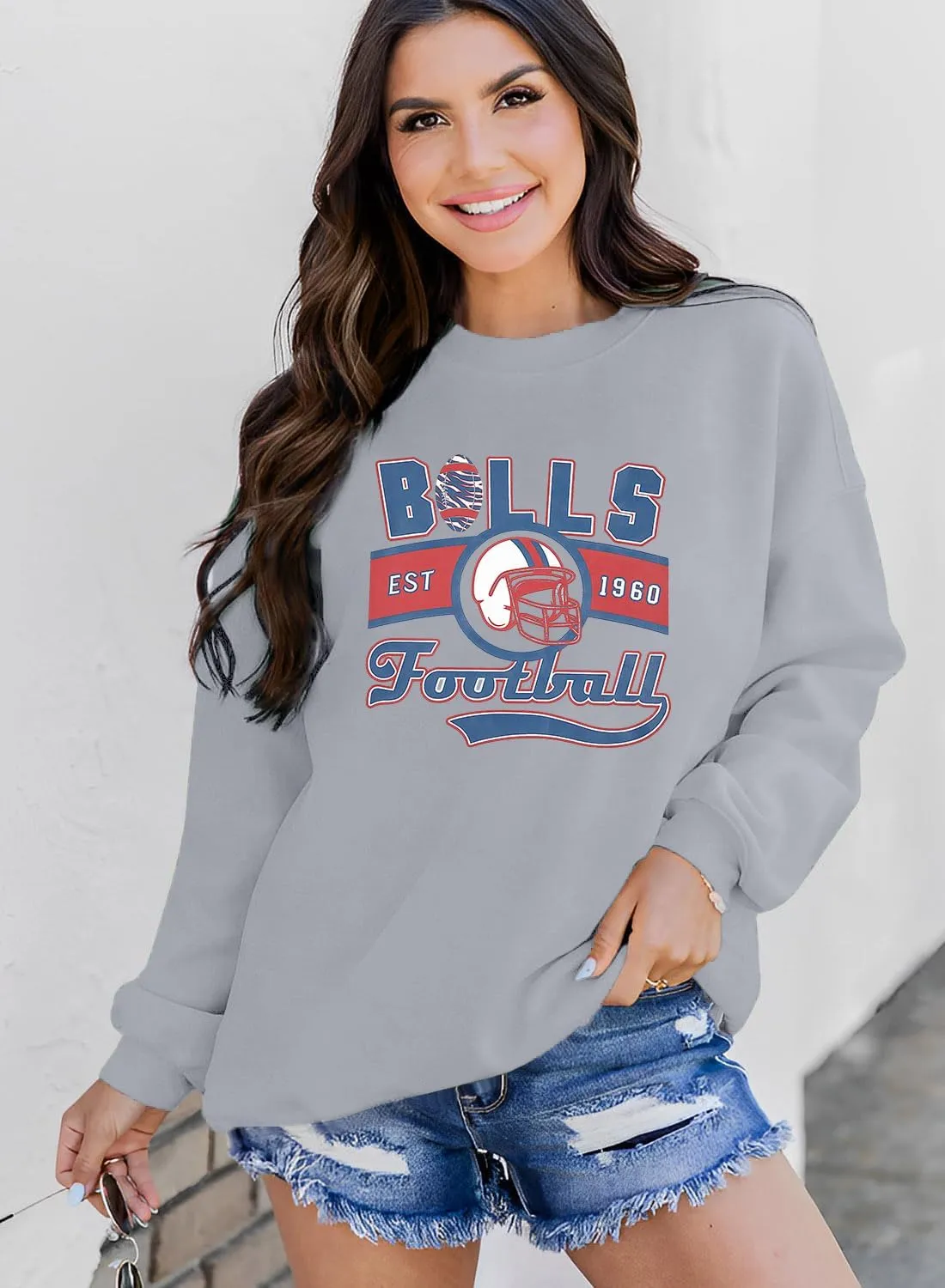 JINTING Football Sweatshirts Women Game Day: Football Letters Print Tee Game Day Long Sleeve Shirt Football Team Fans Tops