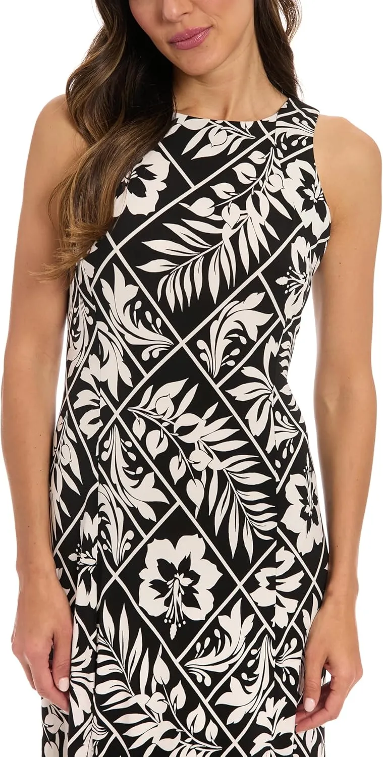 London Times Women's Sleeveless Fitted Maxi Side Slits-A-line Wedding Guest Summer Party Dress