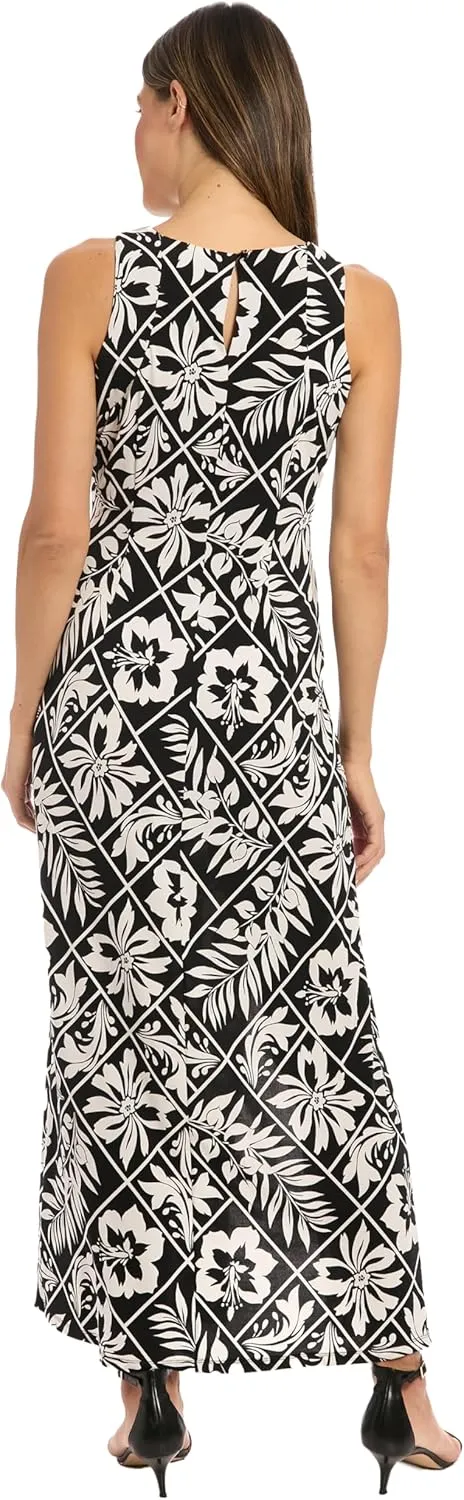 London Times Women's Sleeveless Fitted Maxi Side Slits-A-line Wedding Guest Summer Party Dress