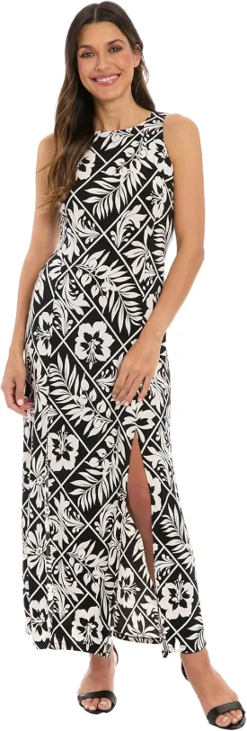 London Times Women's Sleeveless Fitted Maxi Side Slits-A-line Wedding Guest Summer Party Dress