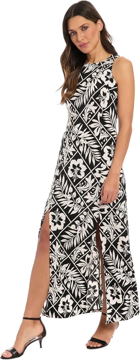 London Times Women's Sleeveless Fitted Maxi Side Slits-A-line Wedding Guest Summer Party Dress