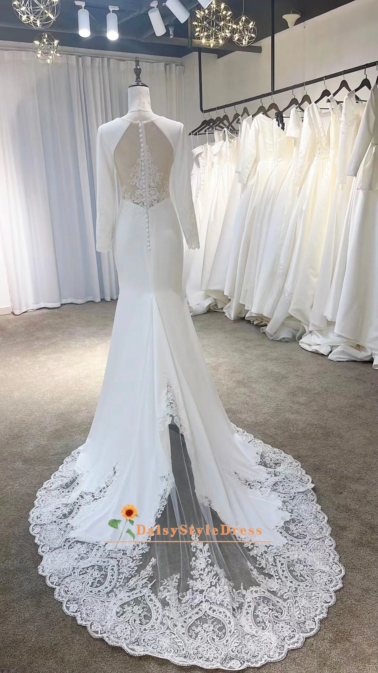 Long Sleeve Open Back Wedding Dress