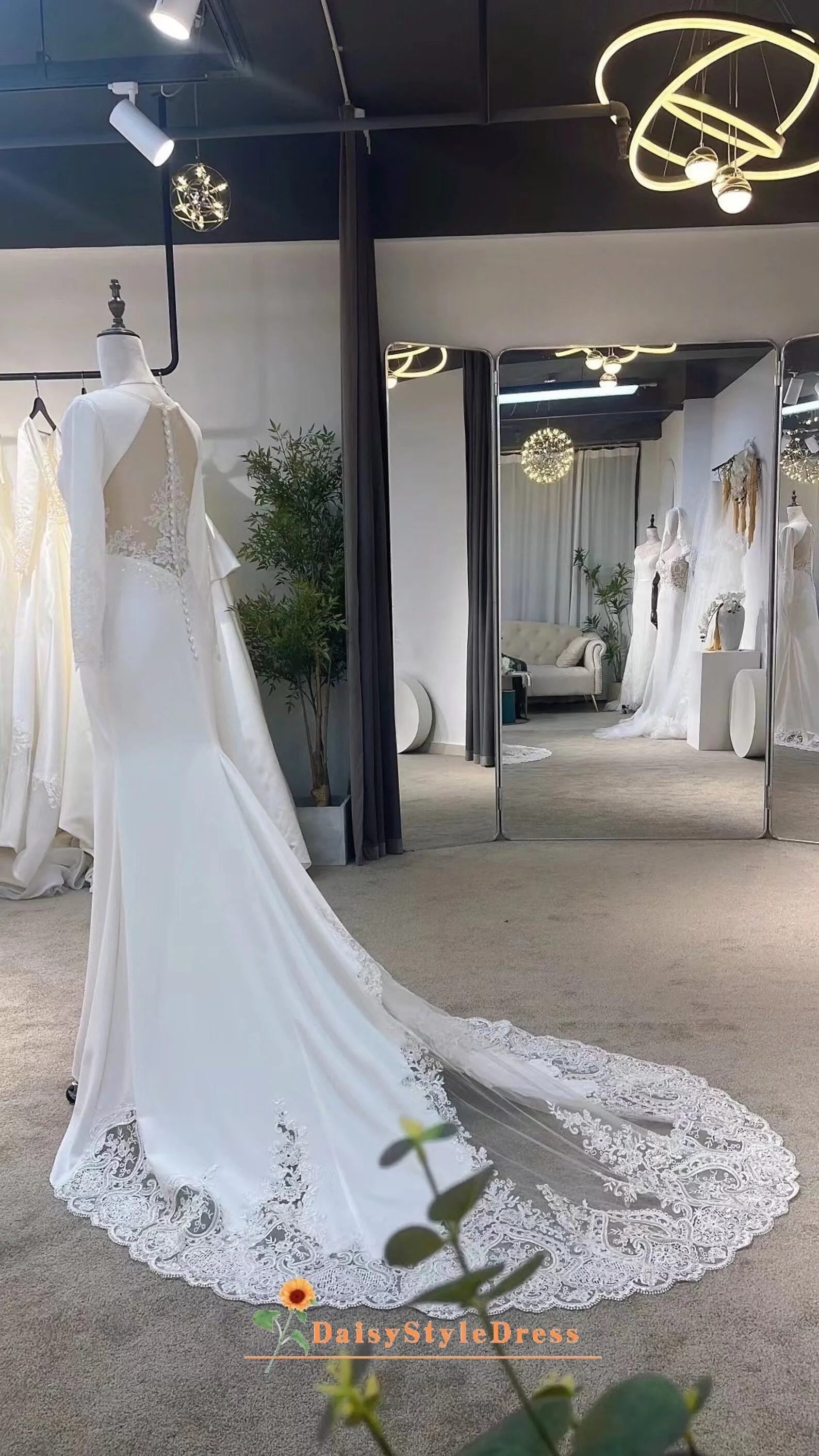 Long Sleeve Open Back Wedding Dress