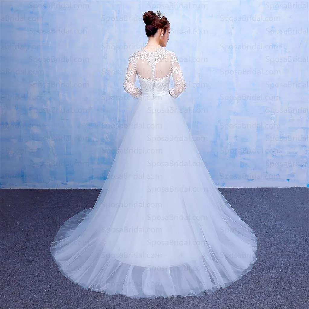 Long Sleeves Lace Applique Crystal Elegant Beautiful Real Made Newest Style Wedding Dresses, WD0223
