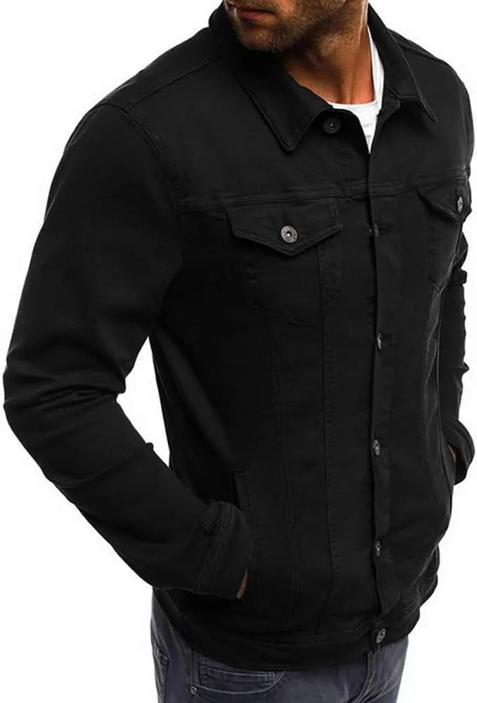 LONGBIDA Men's Casual Classic Denim Jacket Slim Fit Fashion Jean Coat