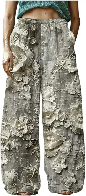 Loose Fit for Women Fall Summer Linen Vintage Boho Ruched High Cut Pants Women 2025 Trendy