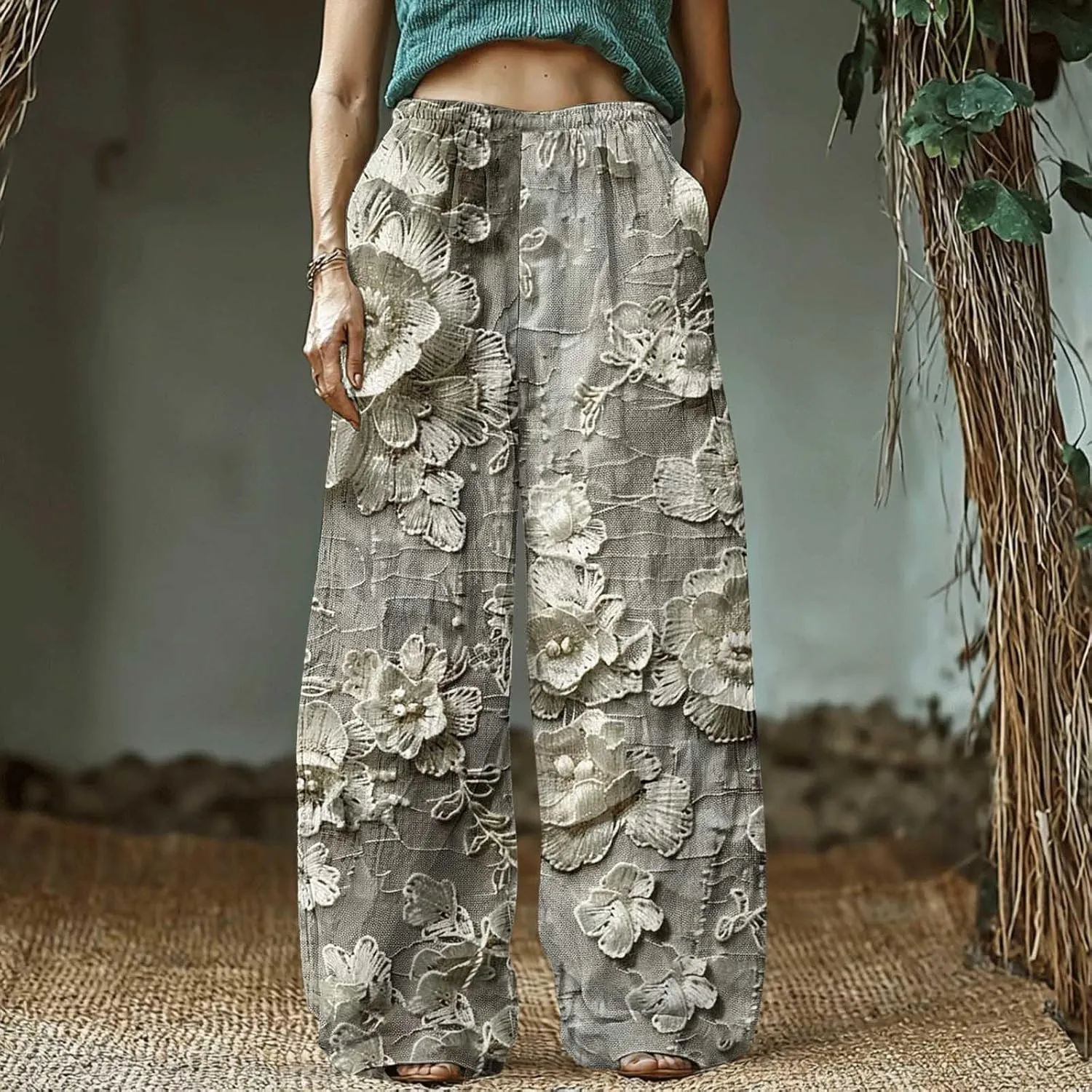 Loose Fit for Women Fall Summer Linen Vintage Boho Ruched High Cut Pants Women 2025 Trendy