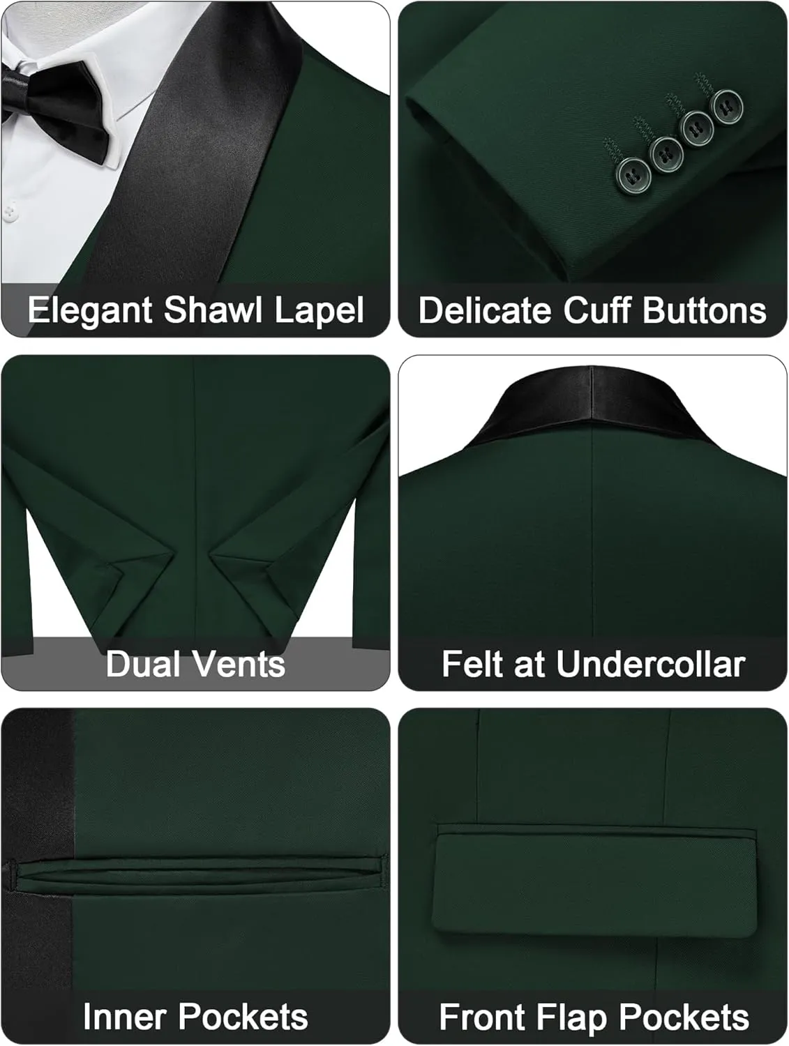 MAGE MALE Men's Slim Fit 3 Piece Suit One Button Solid Shawl Lapel Blazer Jacket Vest Pants Set with Tie Pocket Square