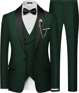 MAGE MALE Men's Slim Fit 3 Piece Suit One Button Solid Shawl Lapel Blazer Jacket Vest Pants Set with Tie Pocket Square