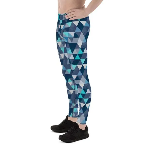 Men's Blue Geometric Triangles Leggings