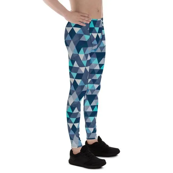 Men's Blue Geometric Triangles Leggings