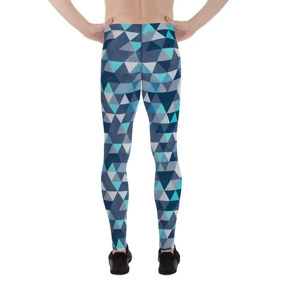 Men's Blue Geometric Triangles Leggings