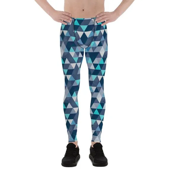 Men's Blue Geometric Triangles Leggings