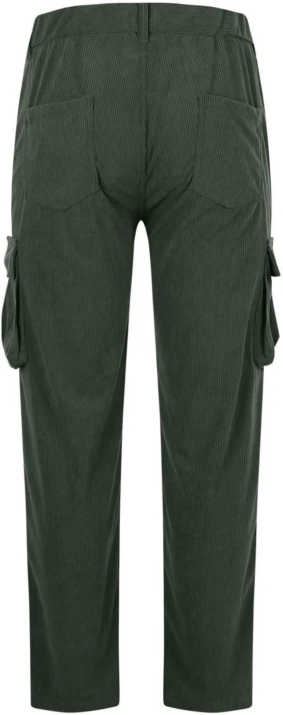 Men's Corduroy Cargo Pants,Outdoor Hiking Trousers Multi Pockets Drawstring Waist Sweatpants Baggy Corduroy Trouser