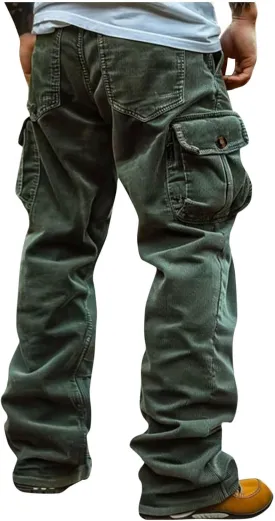 Men's Corduroy Cargo Pants,Outdoor Hiking Trousers Multi Pockets Drawstring Waist Sweatpants Baggy Corduroy Trouser