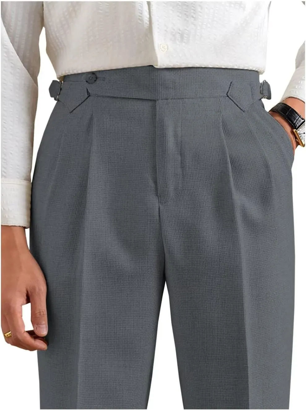 Men's Linen Pants Business Casual Pleated Dress Pants Beach Summer Lightweight Linen Trousers