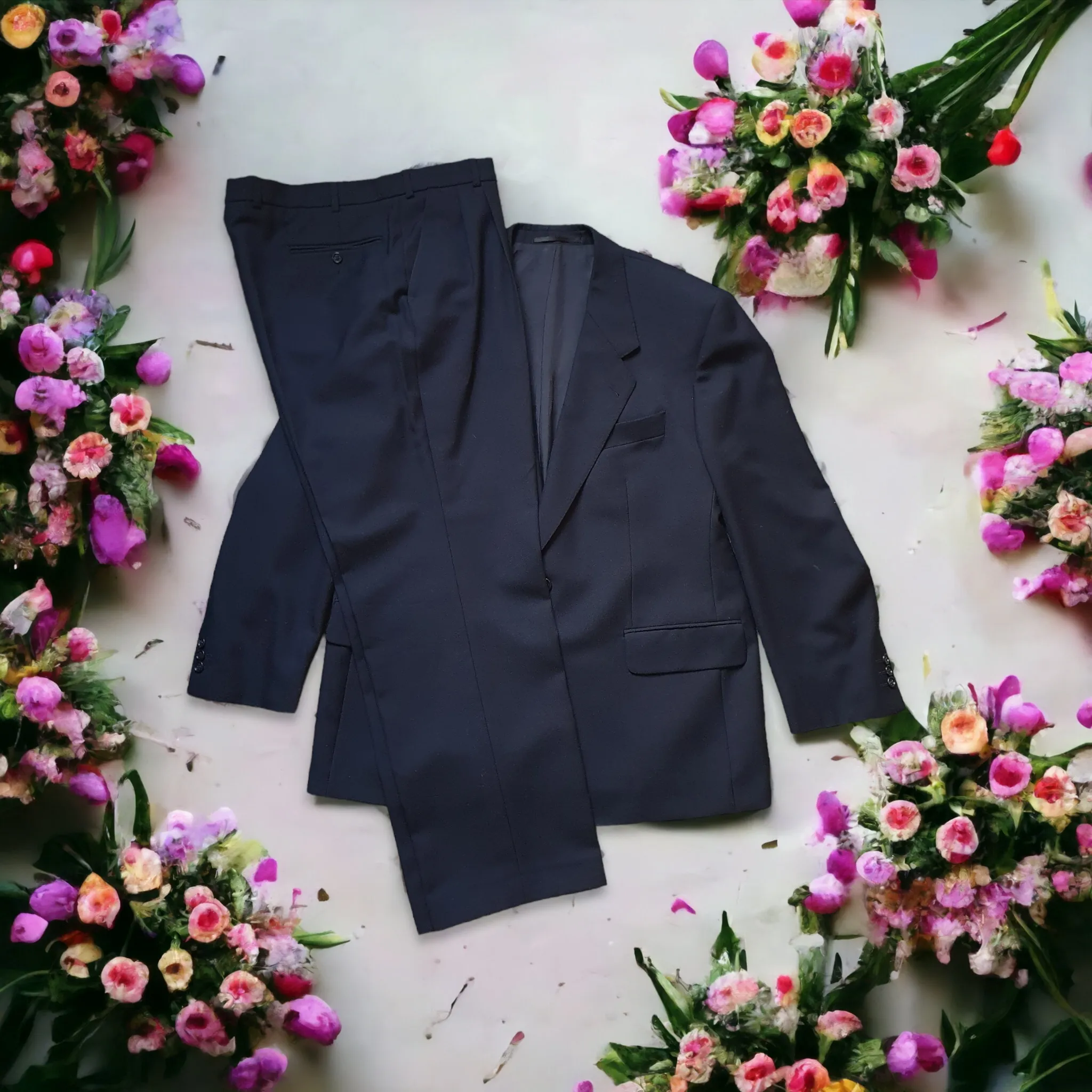 Mens Navy Suit Two Piece Single Breasted suit  'Baumer Ricardo' Wool Mix 48" Chest