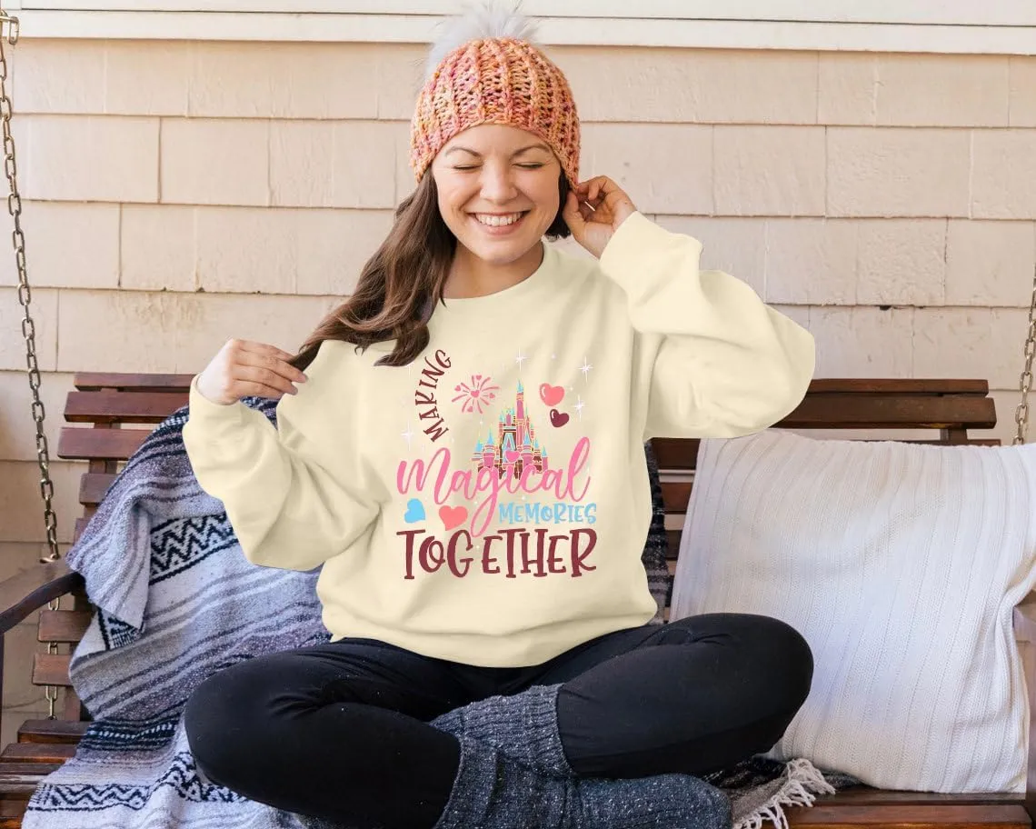 MYHALF Oversized Magic Kingdom Sweatshirts Women: Magical Castle Graphic Shirts Funny Letter Print Long Sleeve Crewneck Tops