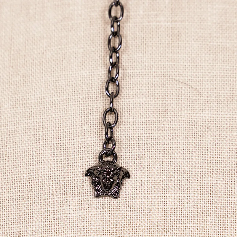 NEW $595 VERSACE RUNWAY Gunmetal Brass MEDUSA CRYSTAL Pave' CHARM STAR NECKLACE