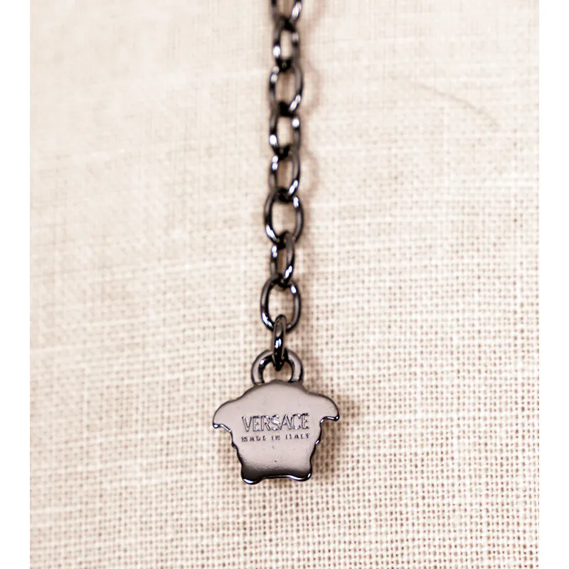 NEW $595 VERSACE RUNWAY Gunmetal Brass MEDUSA CRYSTAL Pave' CHARM STAR NECKLACE