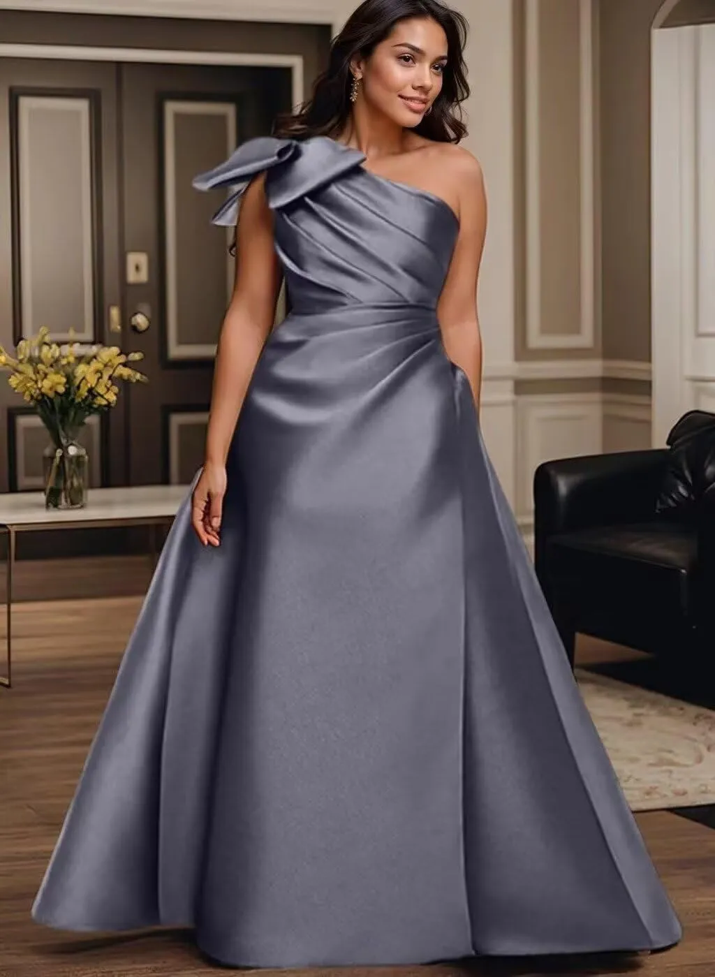 One Shoulder Bow Bridesmaid Dresses for Women Wedding Guest Mother of The Bride Dress Formal Evening Gown XPD11