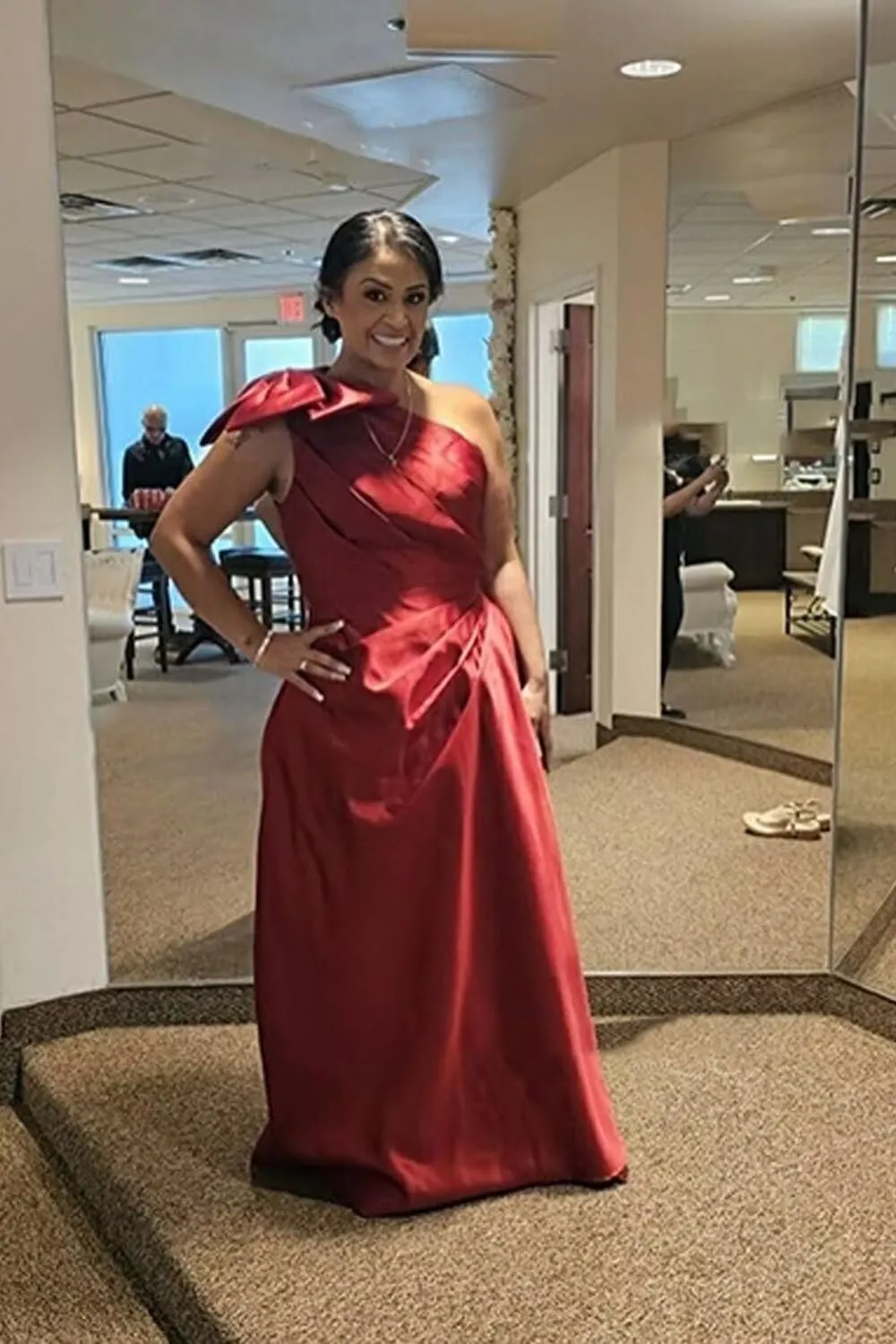 One Shoulder Bow Bridesmaid Dresses for Women Wedding Guest Mother of The Bride Dress Formal Evening Gown XPD11