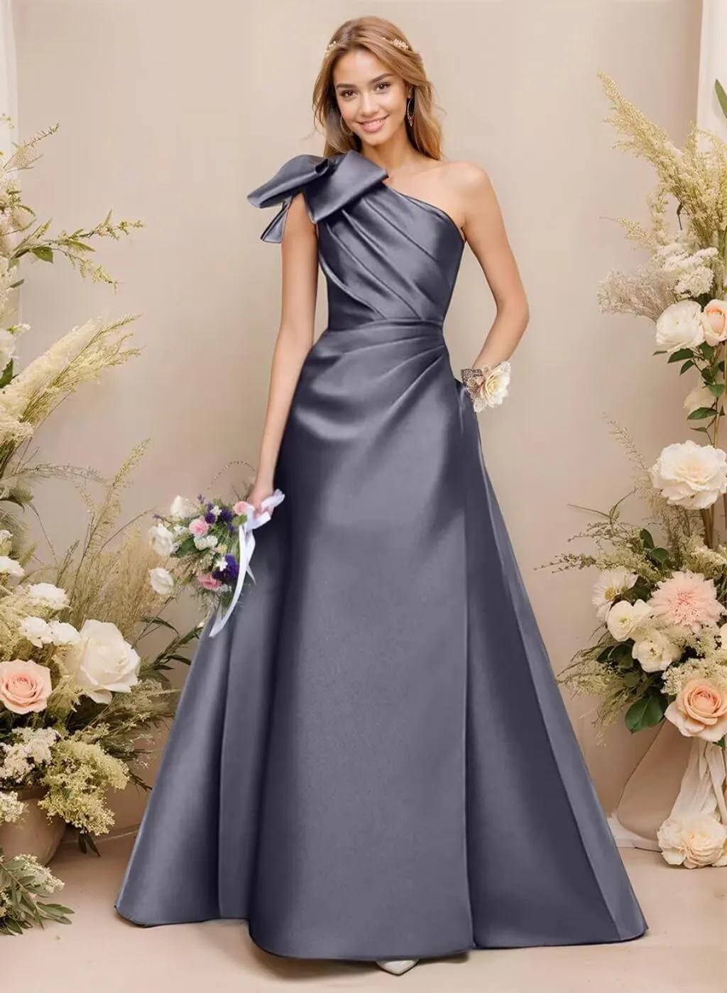 One Shoulder Bow Bridesmaid Dresses for Women Wedding Guest Mother of The Bride Dress Formal Evening Gown XPD11