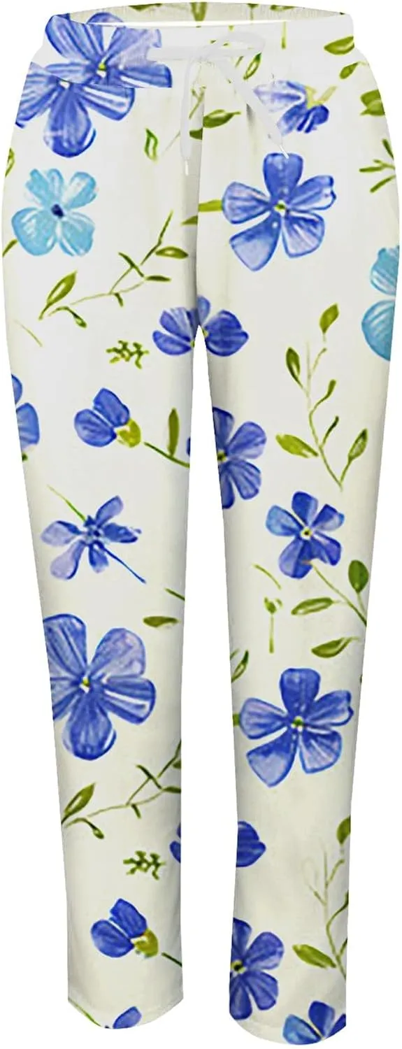 Outfits for Women Summer Wide Leg Pants Drawstring Elastic Waist Pants High Waisted Pants Casual Beach Trousers