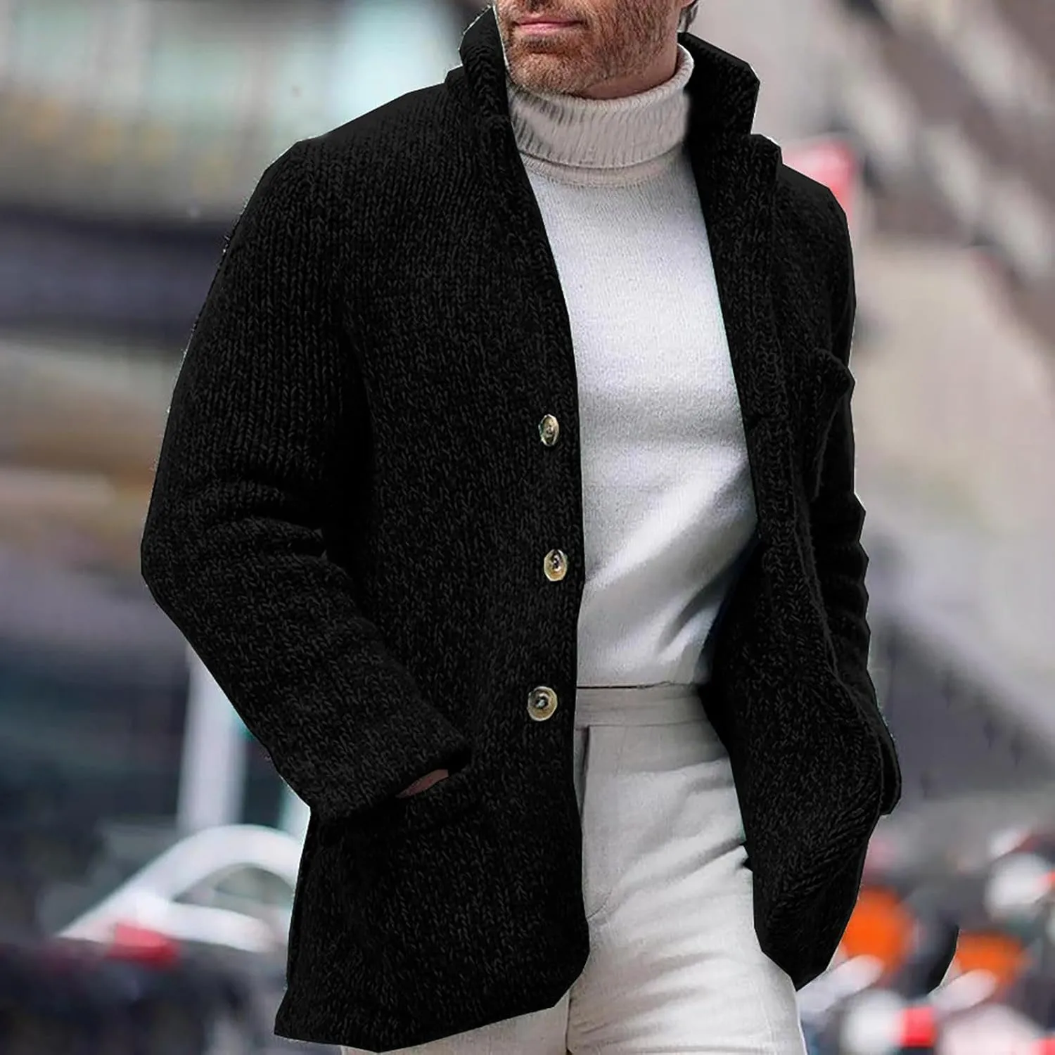 PeQAQ Mens Cardigan Sweater Cable Knit V Neck Button up Sweaters Winter Soft Warm Ribbed Cardigan Sweater Jacket with Pockets