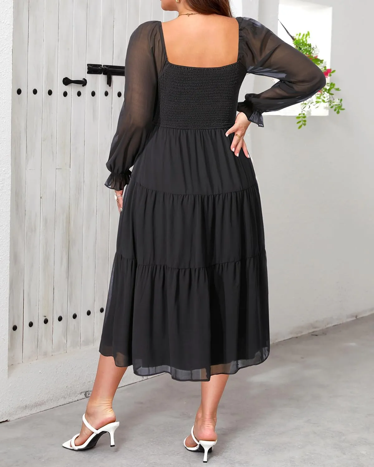 Plus Size Summer Dress - Bridal Shower Graduation Wedding Guest Gold Dots Smocked Midi Dresses