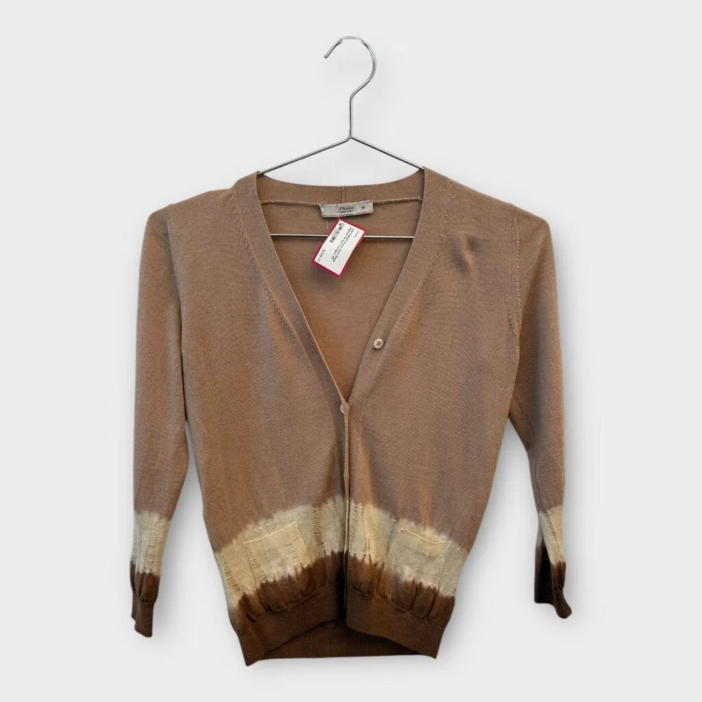 Prada 2004 Biege Dipped Tie Dye Cardigan