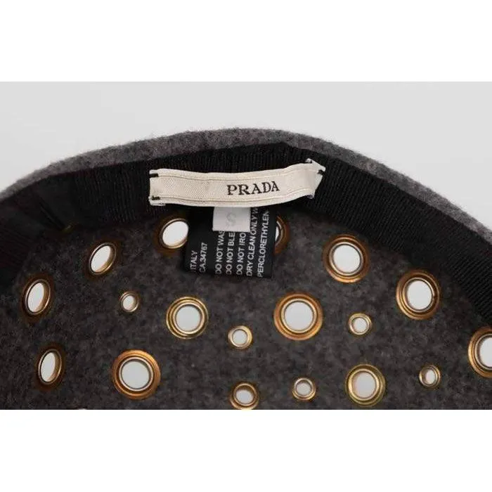 PRADA Grey Wool Metal Grommet Hat | OS