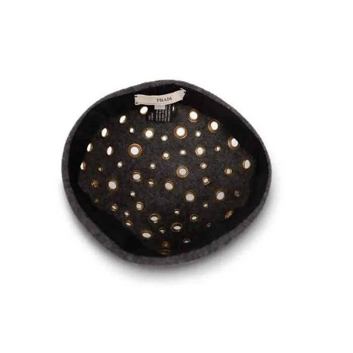 PRADA Grey Wool Metal Grommet Hat | OS