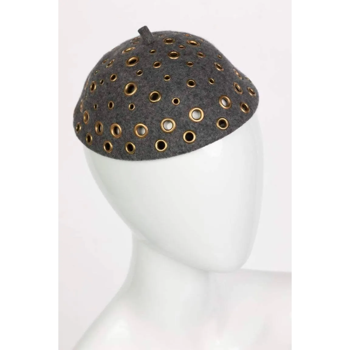 PRADA Grey Wool Metal Grommet Hat | OS