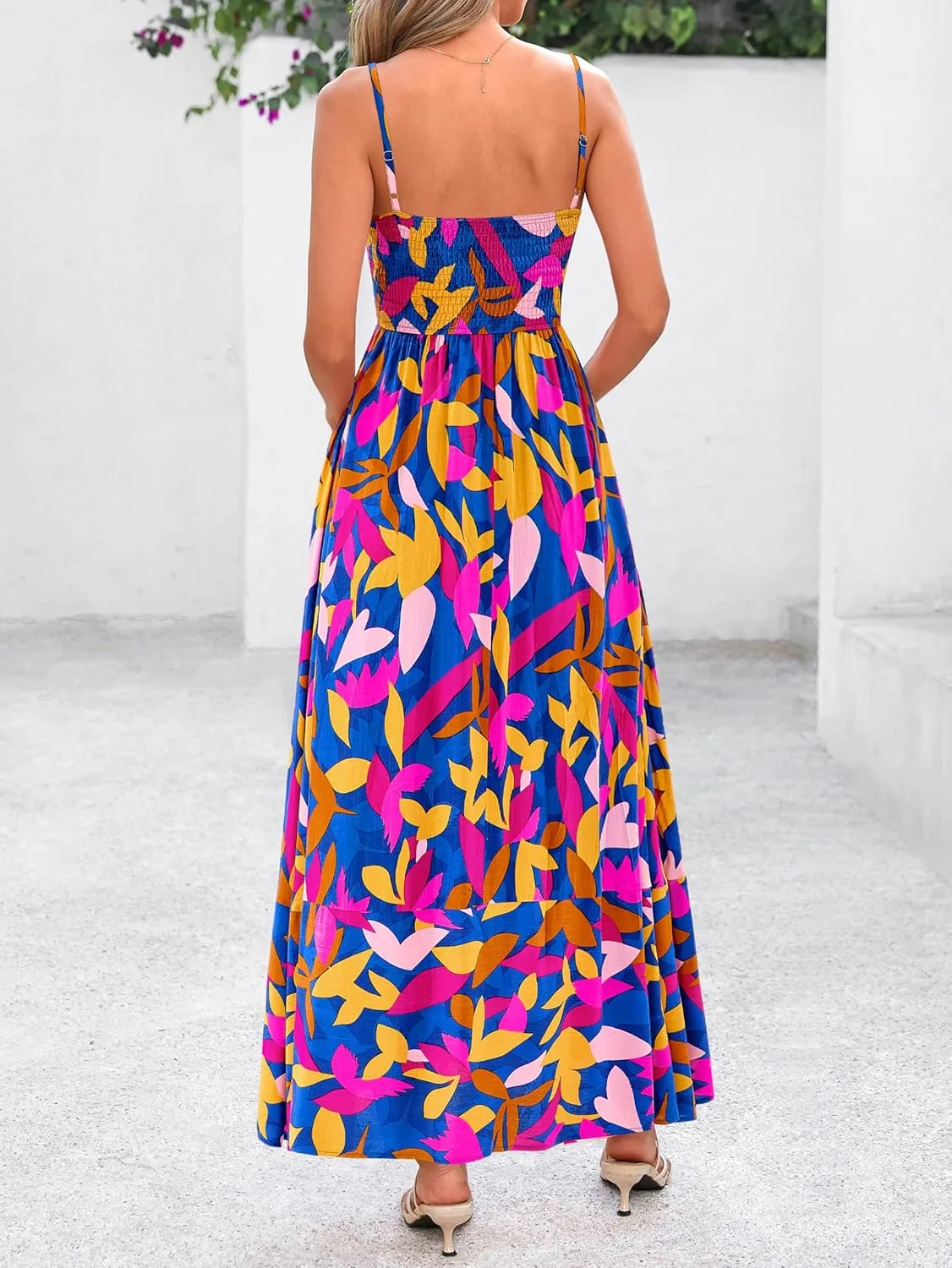 PRETTYGARDEN Summer Dresses for Women 2025 Beach Maxi Dress Spaghetti Strap Floral Boho A Line Wedding Guest Flowy Long Dress