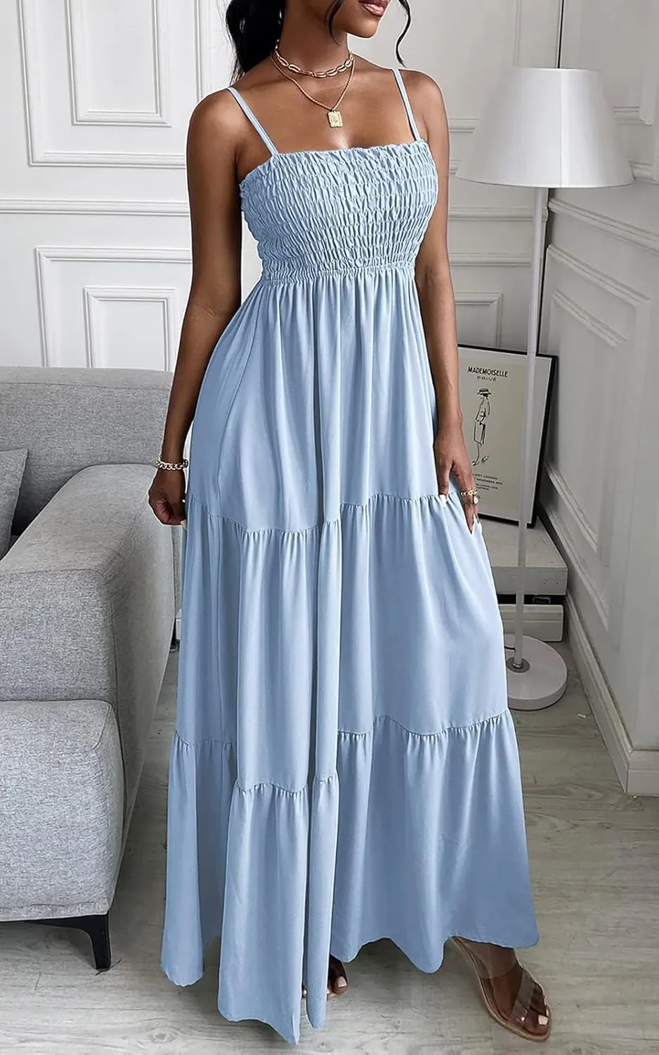 PRETTYGARDEN Women's Summer Maxi Dress 2025 Casual Boho Sleeveless Spaghetti Strap Smocked Tiered Long Beach Sundresses