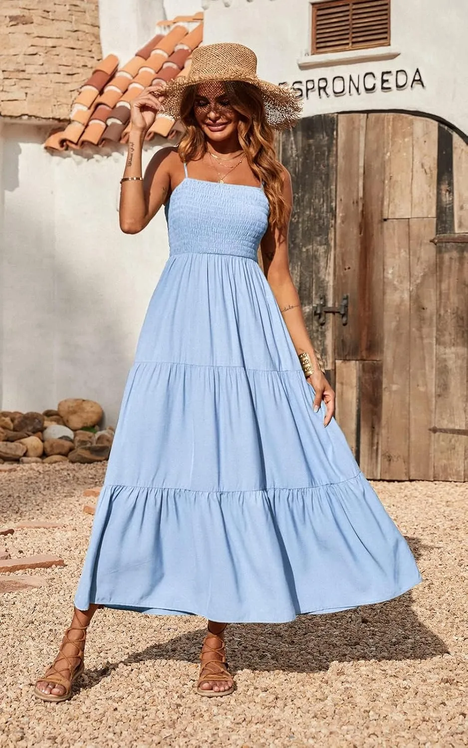 PRETTYGARDEN Women's Summer Maxi Dress 2025 Casual Boho Sleeveless Spaghetti Strap Smocked Tiered Long Beach Sundresses